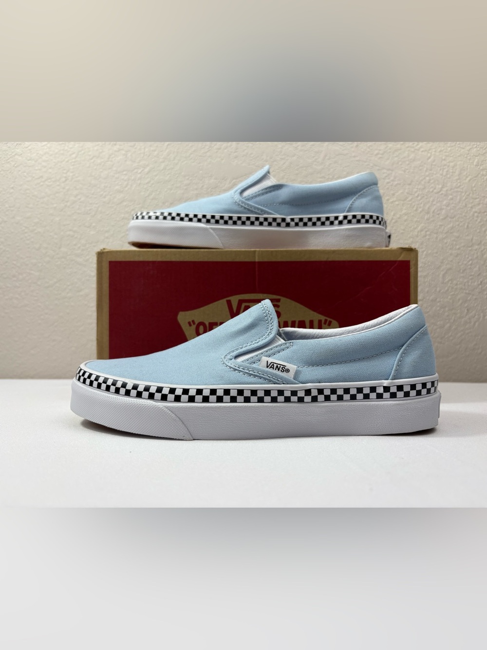 NIB Vans Classic Slip-On Shoes with Light Blue Upper.  Size: 4.5(M) 6.0(W)